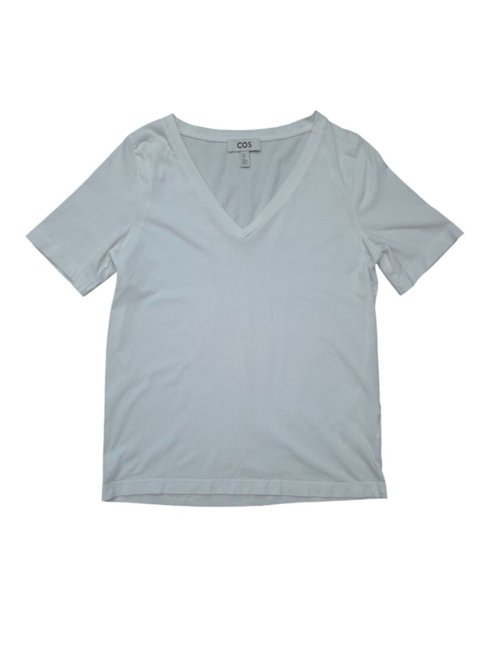 COS White V-Neck Short Sleeve Cotton Casual T-Shirt Women's XS